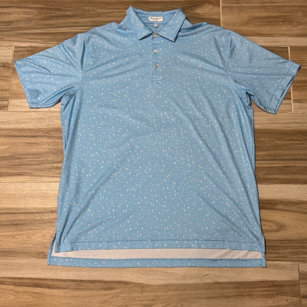 Peter Millar Summer Comfort Sailboat Polo Shirt Mens XL Blue Performance Golf